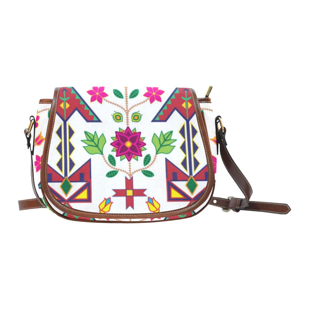 Geometric Floral Spring - White Saddle Bag/Small (Model 1649) Full Customization Saddle Bag/Small (Full Customization) e-joyer 