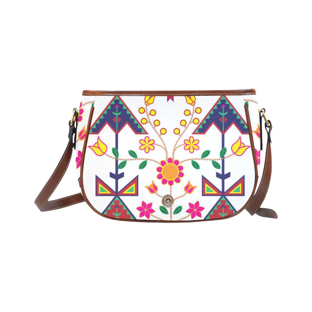 Geometric Floral Spring - White Saddle Bag/Small (Model 1649) Full Customization Saddle Bag/Small (Full Customization) e-joyer 