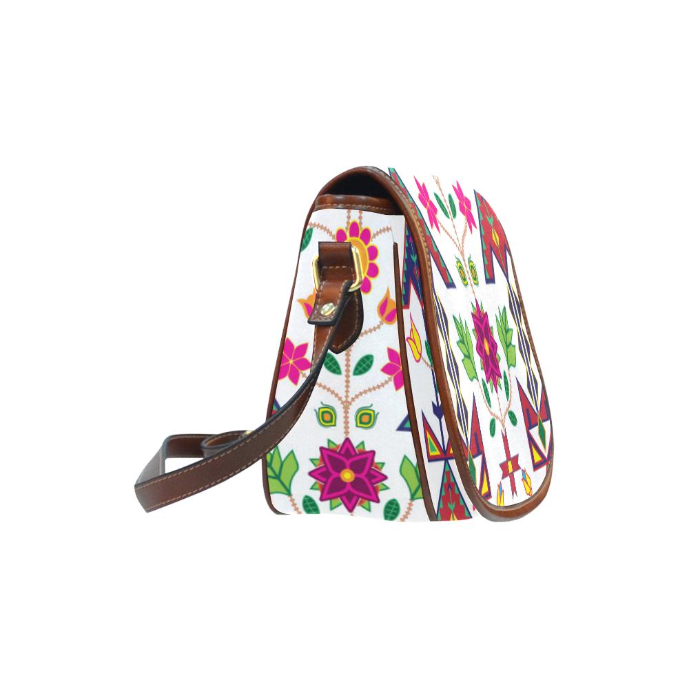 Geometric Floral Spring - White Saddle Bag/Small (Model 1649) Full Customization Saddle Bag/Small (Full Customization) e-joyer 