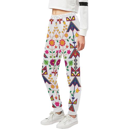 Geometric Floral Spring-White Women's All Over Print Sweatpants (Model L11) Women's All Over Print Sweatpants (L11) e-joyer 
