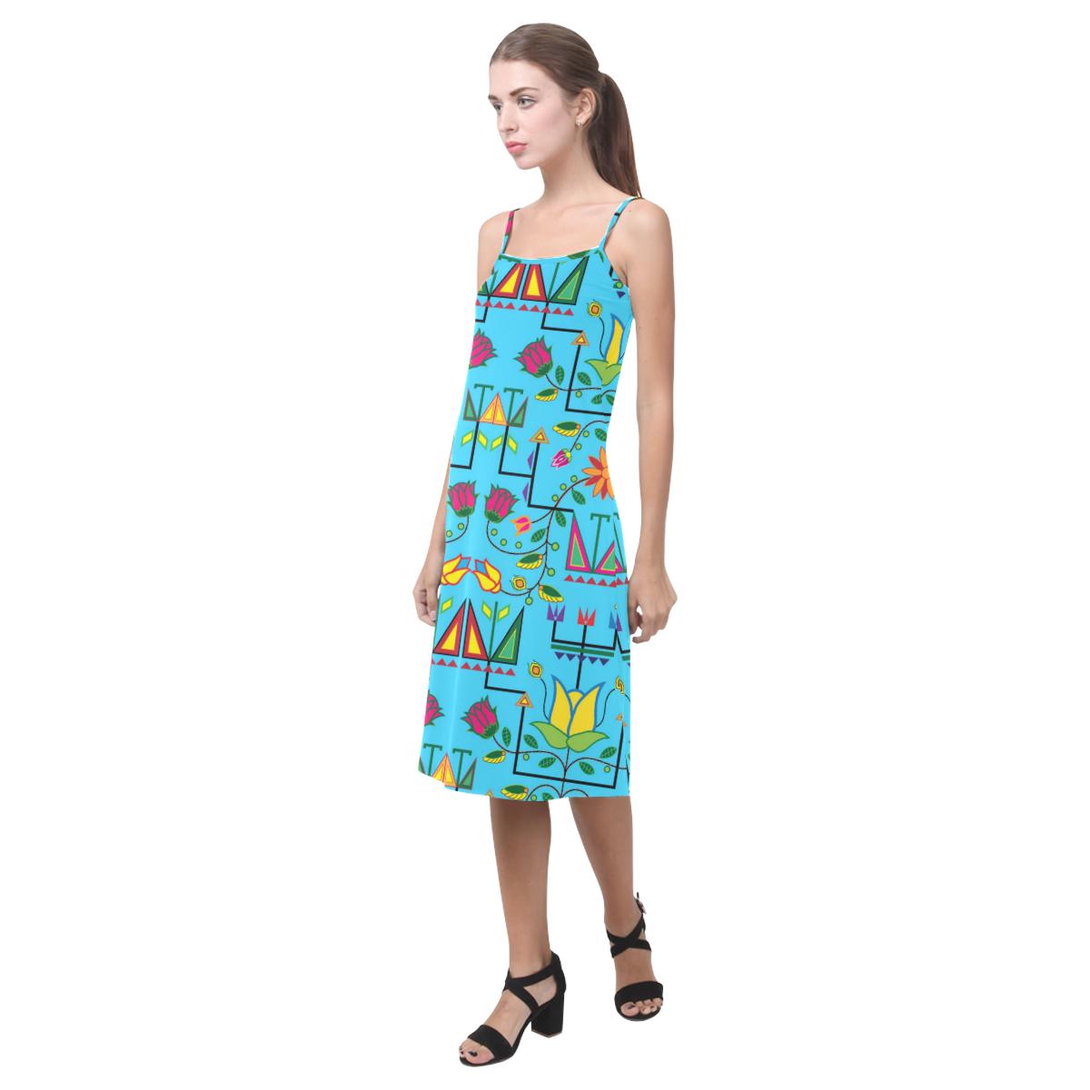 Geometric Floral Summer - Sky Blue Alcestis Slip Dress (Model D05) Alcestis Slip Dress (D05) e-joyer 