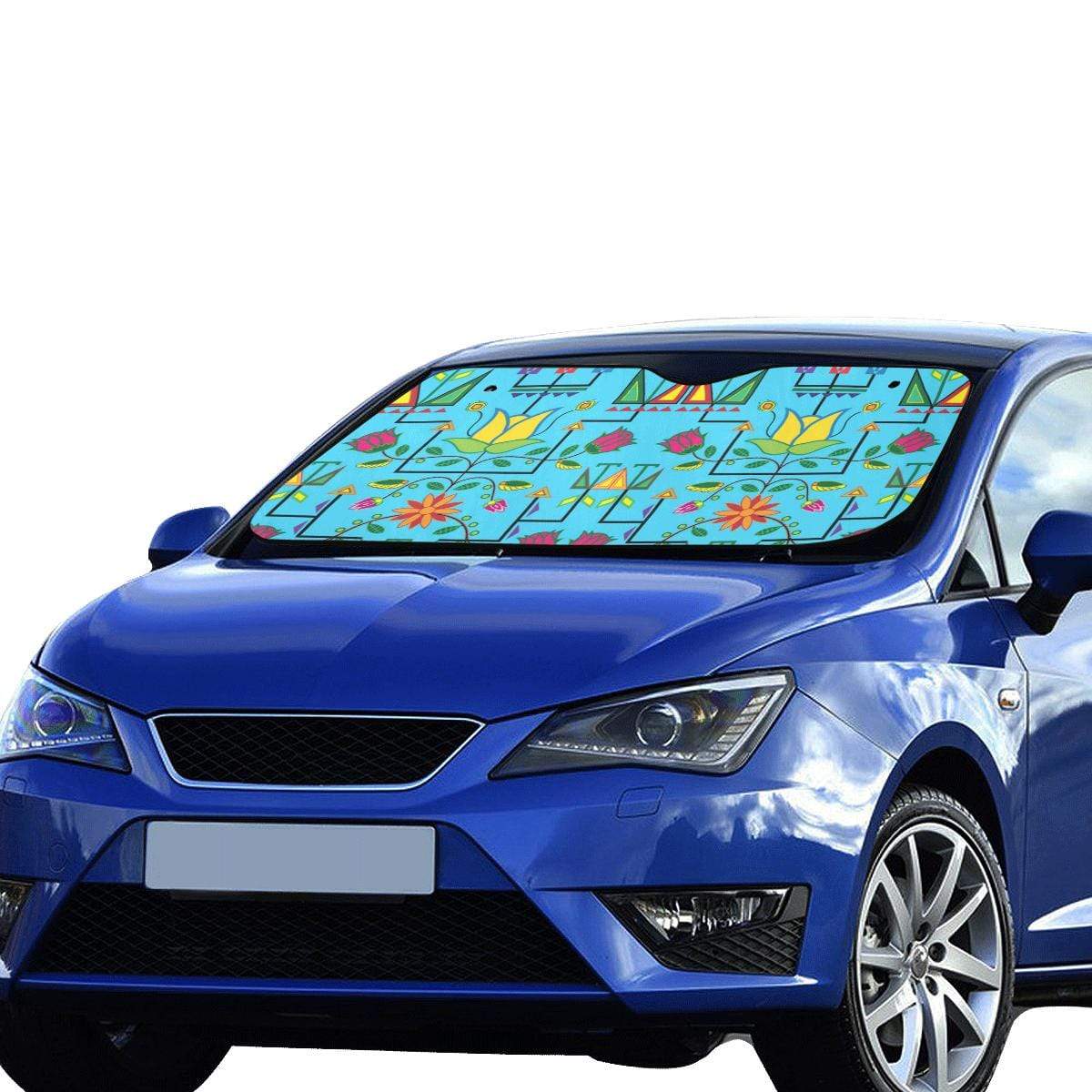 Geometric Floral Summer-Sky Blue Car Sun Shade 55"x30" Car Sun Shade e-joyer 