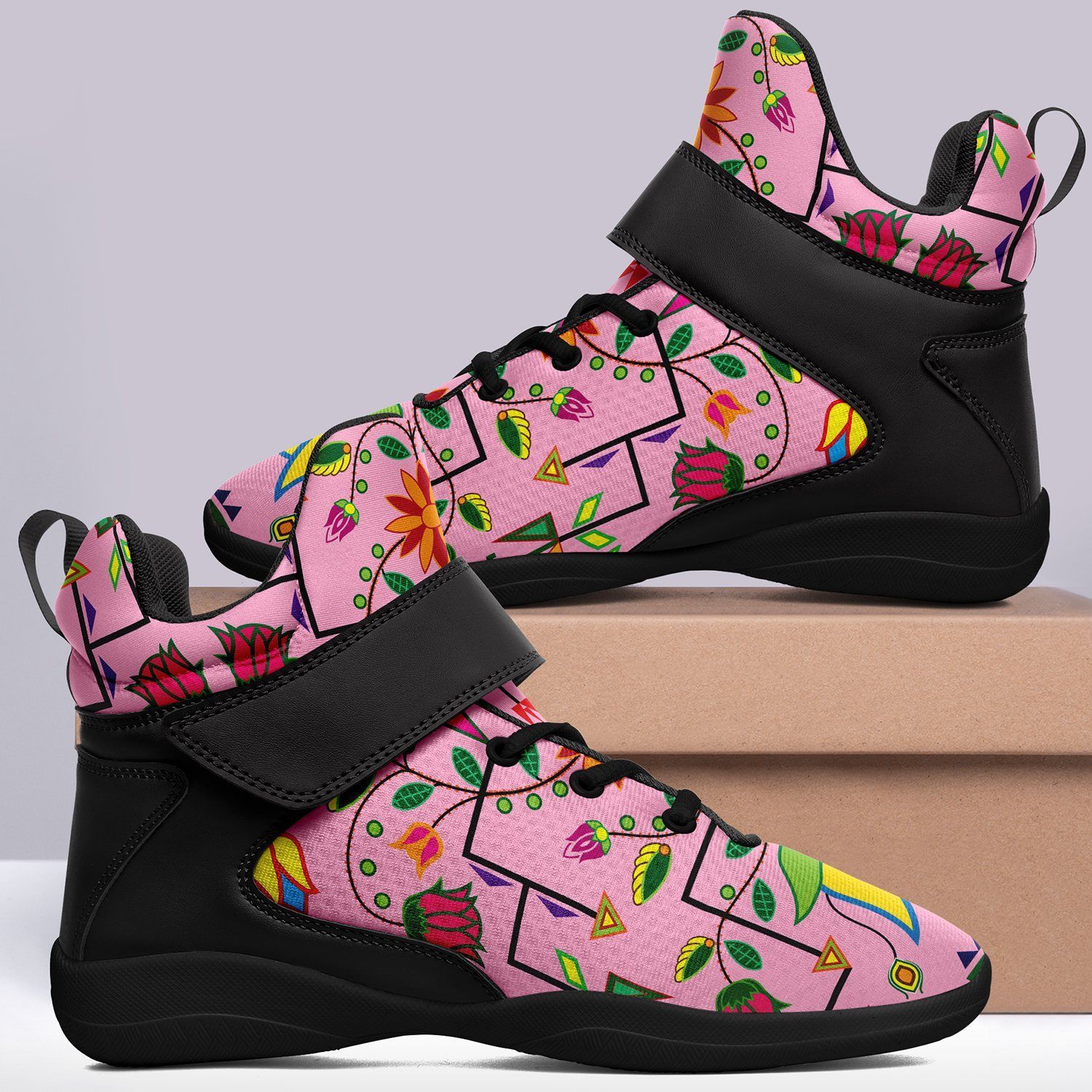 Geometric Floral Summer Sunset Ipottaa Basketball / Sport High Top Shoes - Black Sole 49 Dzine 