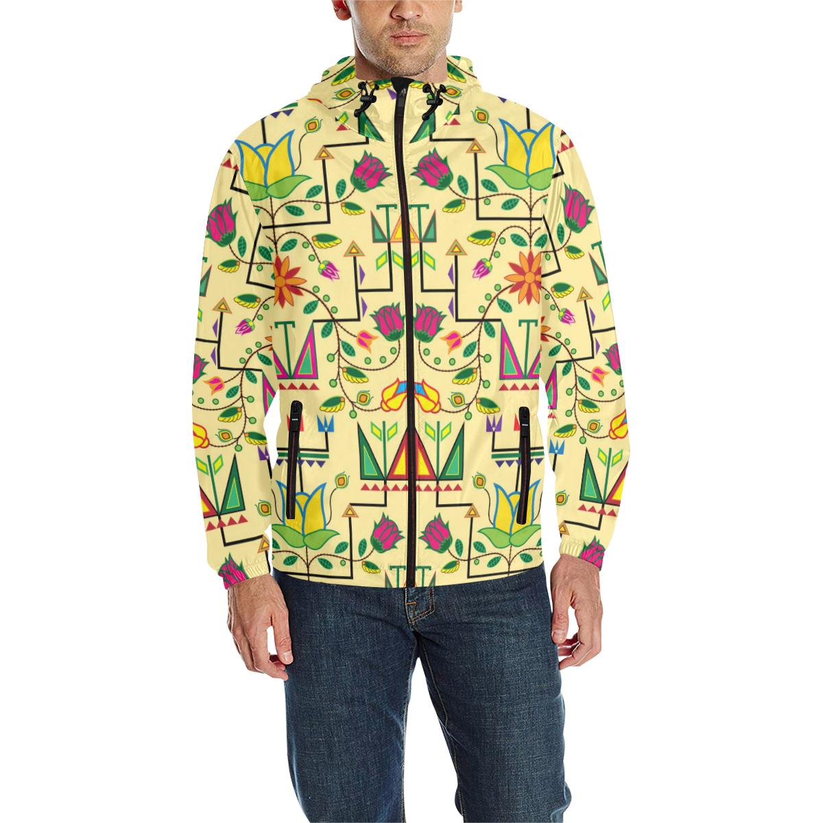 Geometric Floral Summer - Vanilla Unisex Quilted Coat All Over Print Quilted Windbreaker for Men (H35) e-joyer 