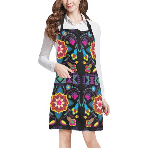 Geometric Floral Winter-Black All Over Print Apron All Over Print Apron e-joyer 