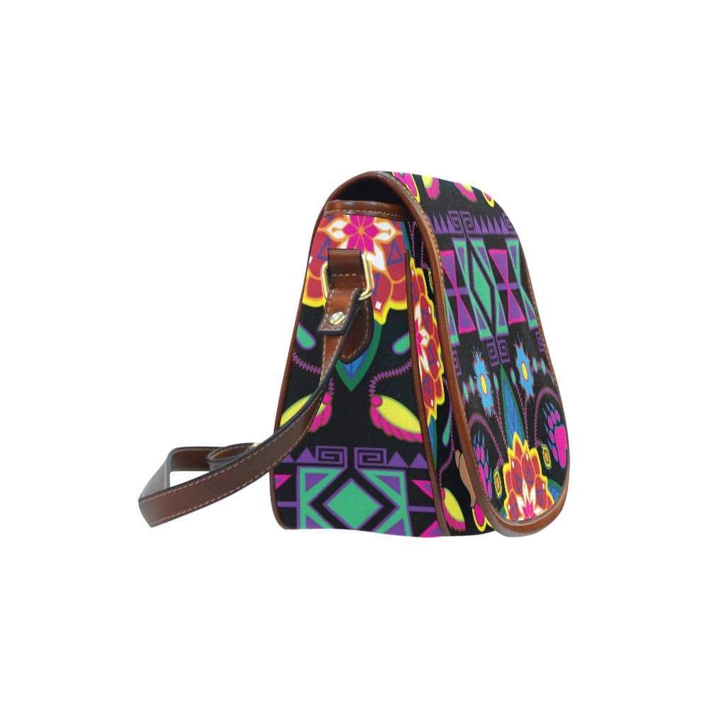 Geometric Floral Winter - Black Saddle Bag/Small (Model 1649) Full Customization Saddle Bag/Small (Full Customization) e-joyer 