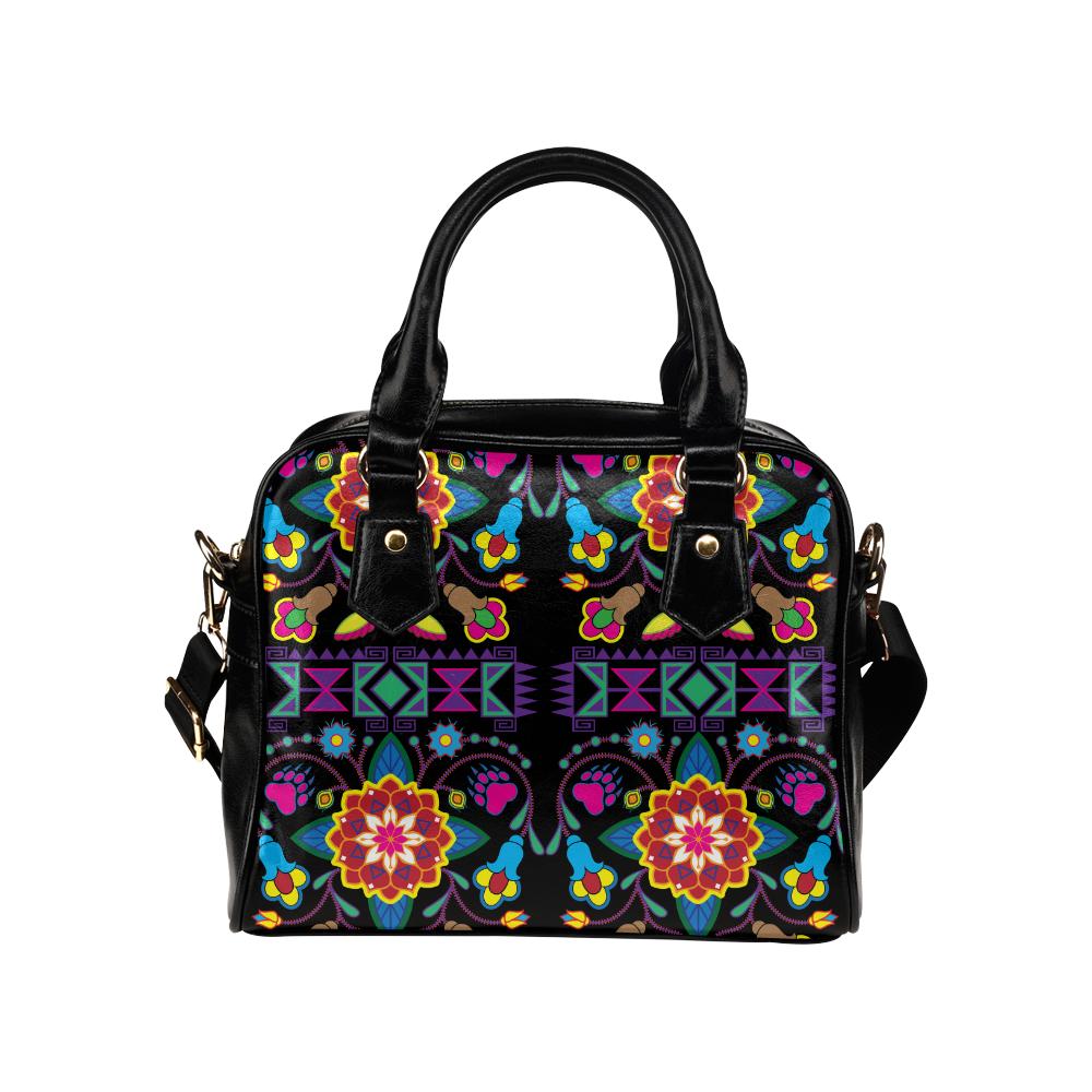 Geometric Floral Winter-Black Shoulder Handbag (Model 1634) Shoulder Handbags (1634) e-joyer 