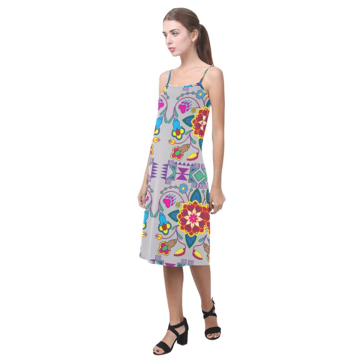 Geometric Floral Winter - Gray Alcestis Slip Dress (Model D05) Alcestis Slip Dress (D05) e-joyer 