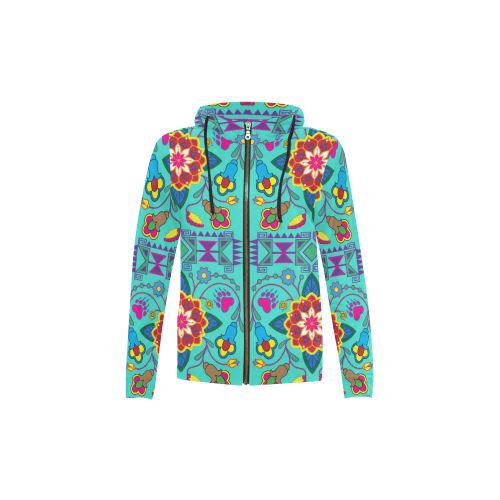 Geometric Floral Winter-Sky All Over Print Full Zip Hoodie for Kid (Model H14) All Over Print Full Zip Hoodie for Kid (H14) e-joyer 