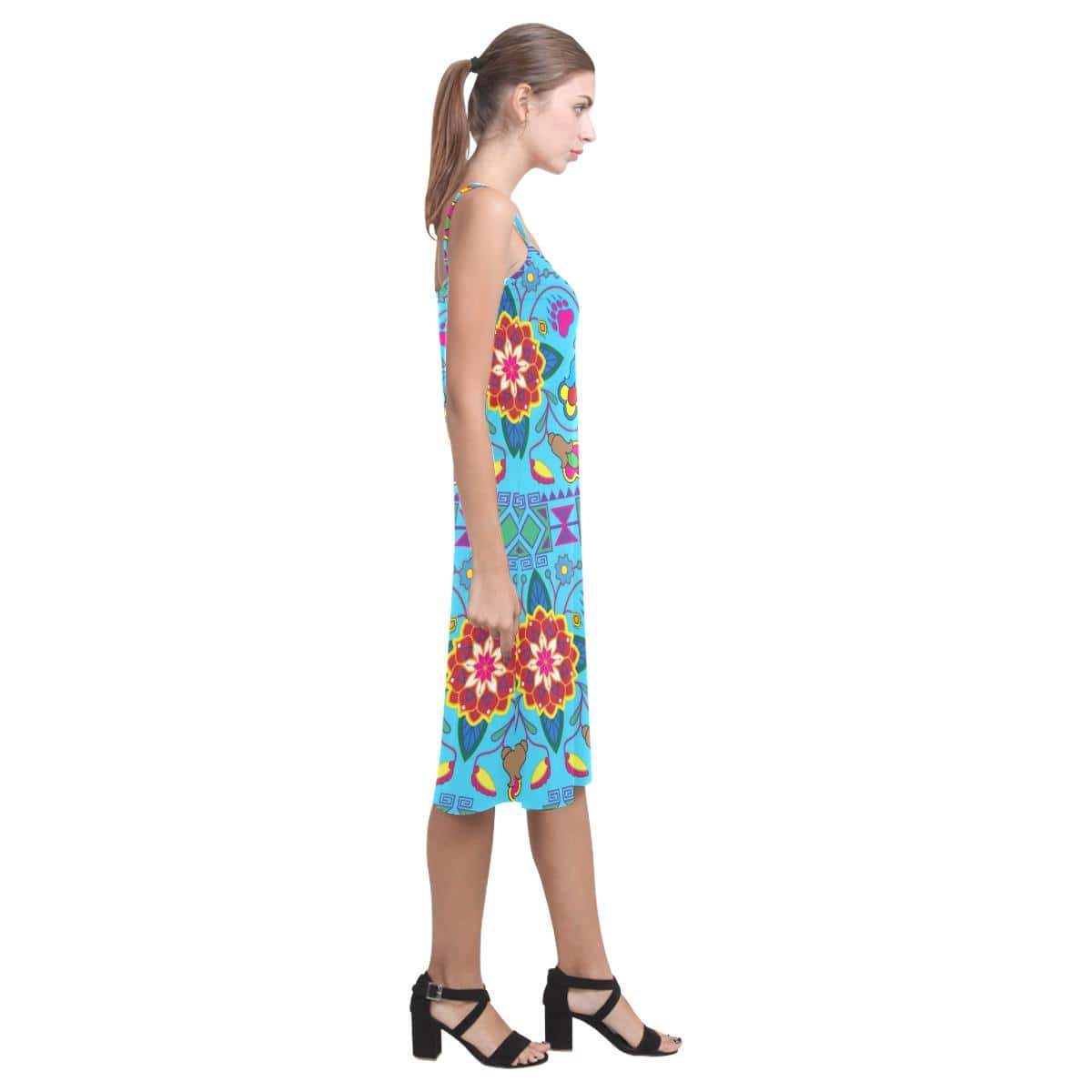 Geometric Floral Winter-Sky Blue Alcestis Slip Dress (Model D05) Alcestis Slip Dress (D05) e-joyer 