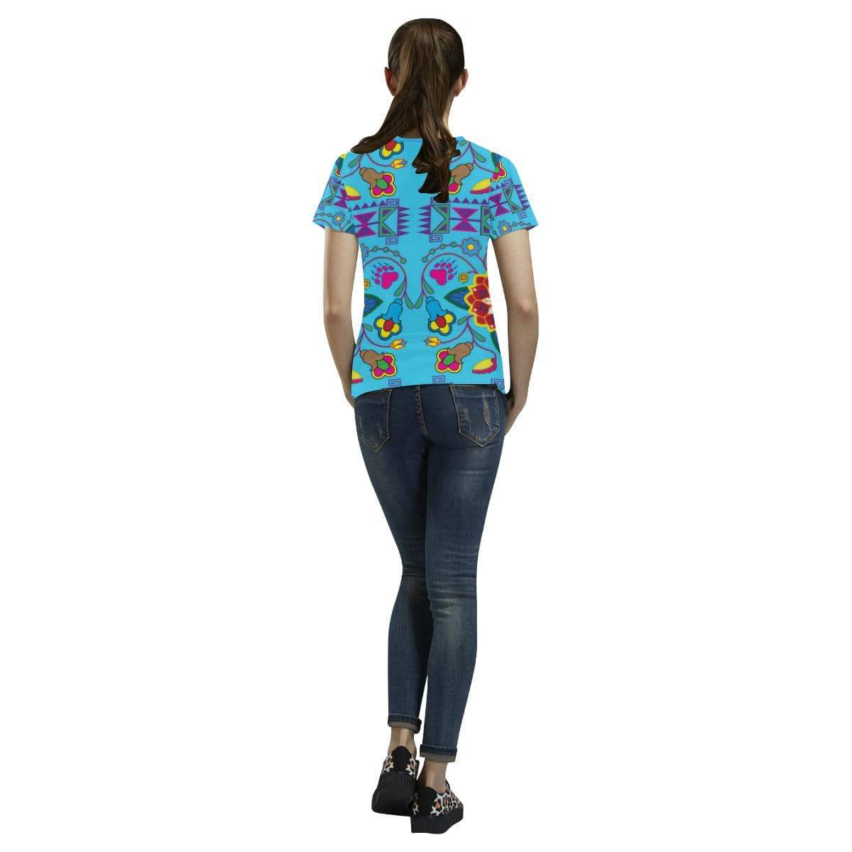 Geometric Floral Winter-Sky Blue All Over Print T-shirt for Women/Large Size (USA Size) (Model T40) All Over Print T-Shirt for Women/Large (T40) e-joyer 
