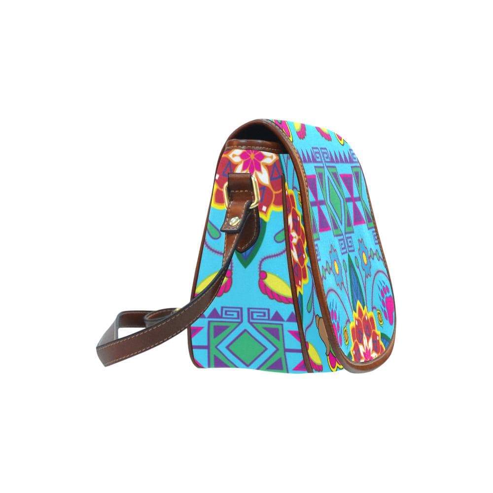 Geometric Floral Winter - Sky Blue Saddle Bag/Small (Model 1649) Full Customization Saddle Bag/Small (Full Customization) e-joyer 