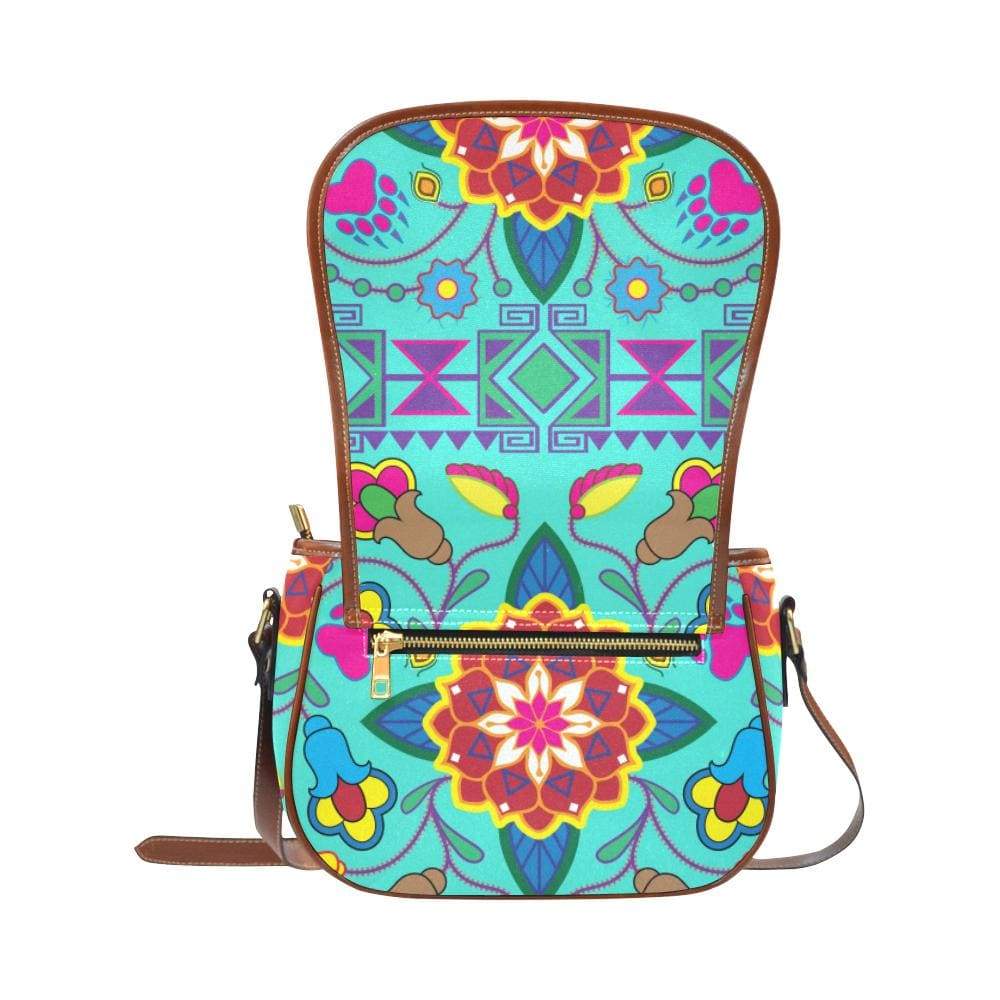 Geometric Floral Winter - Sky Saddle Bag/Small (Model 1649) Full Customization Saddle Bag/Small (Full Customization) e-joyer 