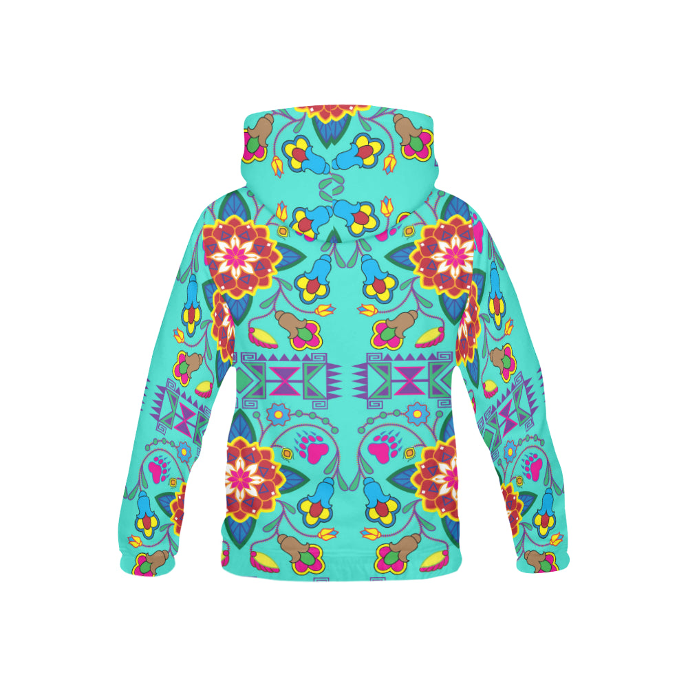 Geometric Floral Winter-Turquoise All Over Print Hoodie for Kid (USA Size) (Model H13) All Over Print Hoodie for Kid (H13) e-joyer 
