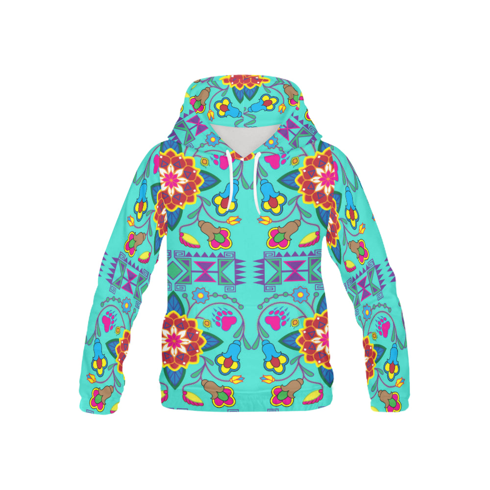 Geometric Floral Winter-Turquoise All Over Print Hoodie for Kid (USA Size) (Model H13) All Over Print Hoodie for Kid (H13) e-joyer 