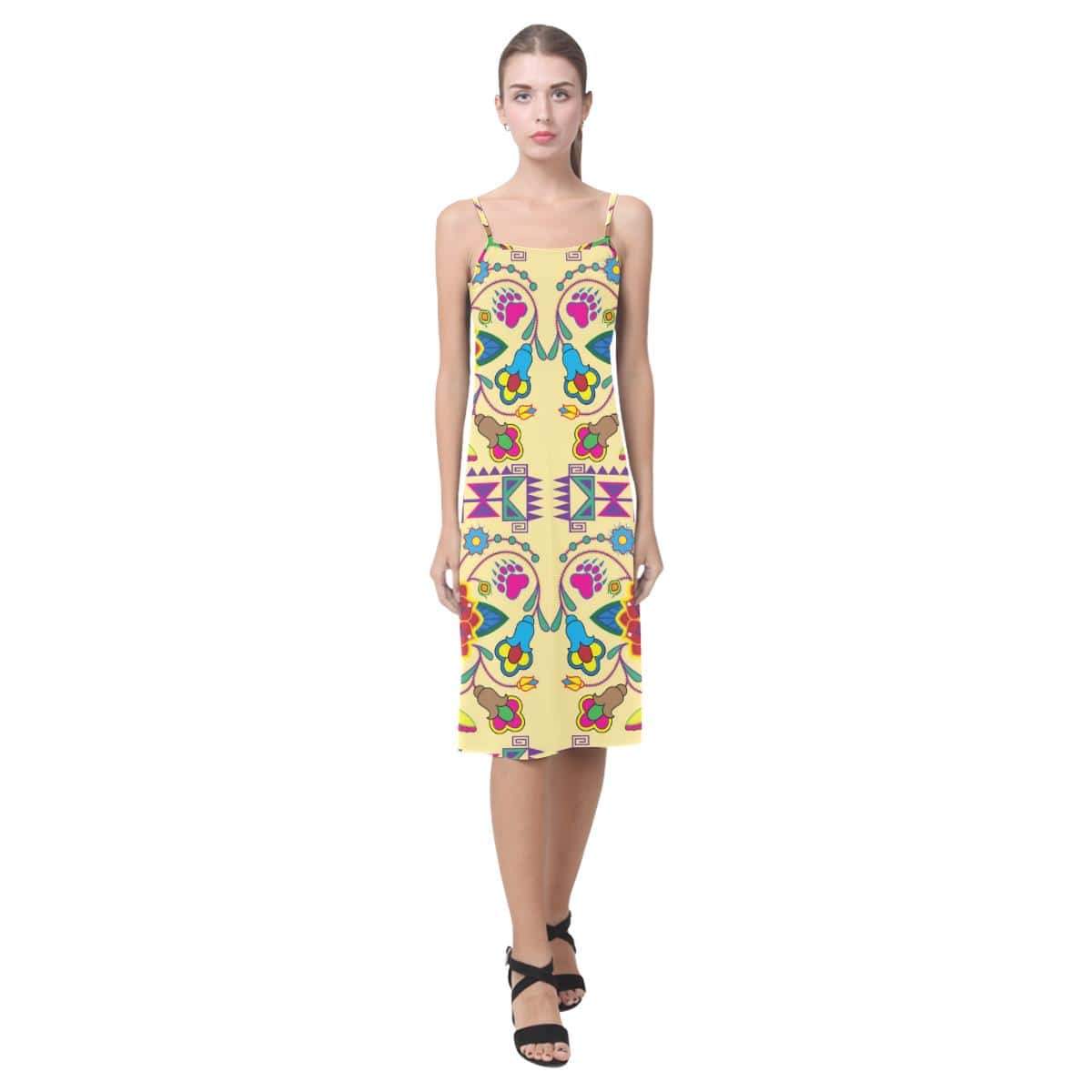 Geometric Floral Winter - Vanilla Alcestis Slip Dress (Model D05) Alcestis Slip Dress (D05) e-joyer 