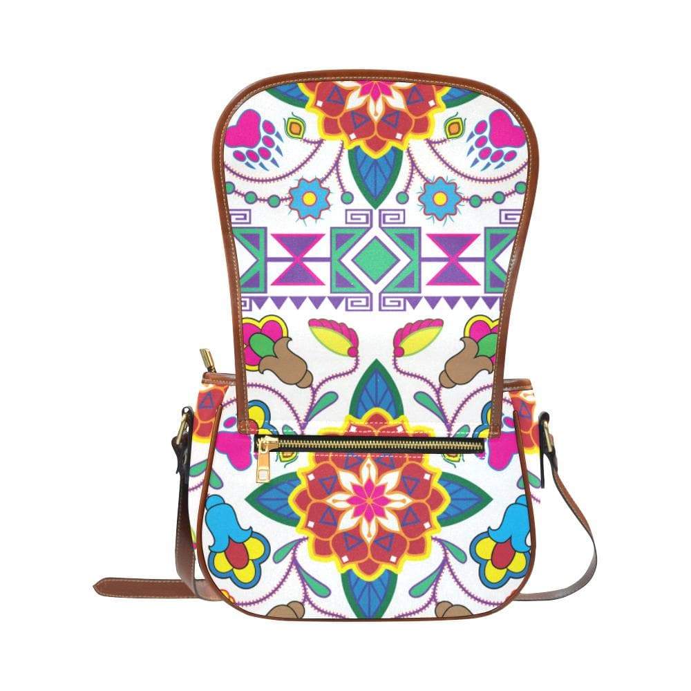 Geometric Floral Winter - White Saddle Bag/Small (Model 1649) Full Customization Saddle Bag/Small (Full Customization) e-joyer 