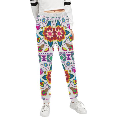 Geometric Floral Winter-White Women's All Over Print Sweatpants (Model L11) Women's All Over Print Sweatpants (L11) e-joyer 