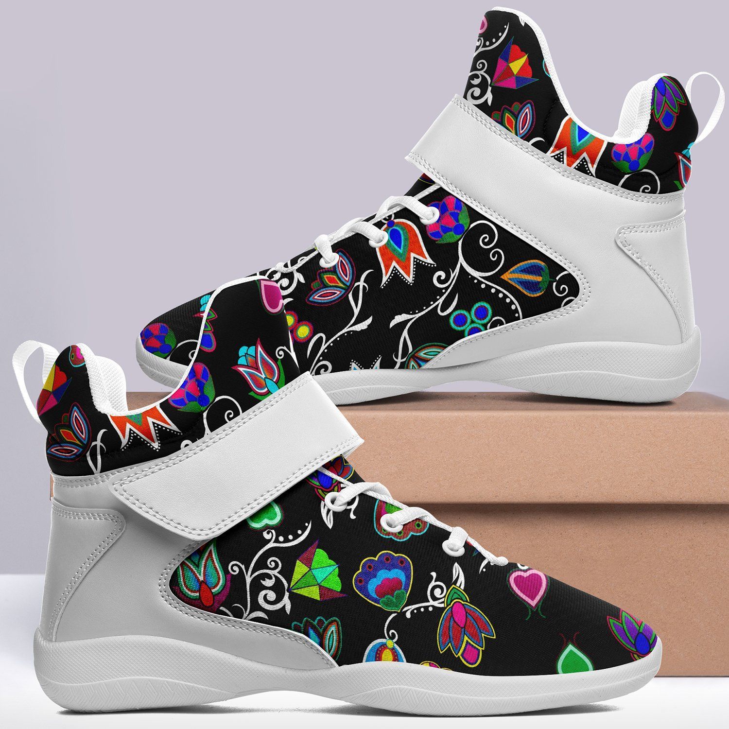 Indigenous Paisley Black Ipottaa Basketball / Sport High Top Shoes - White Sole 49 Dzine 