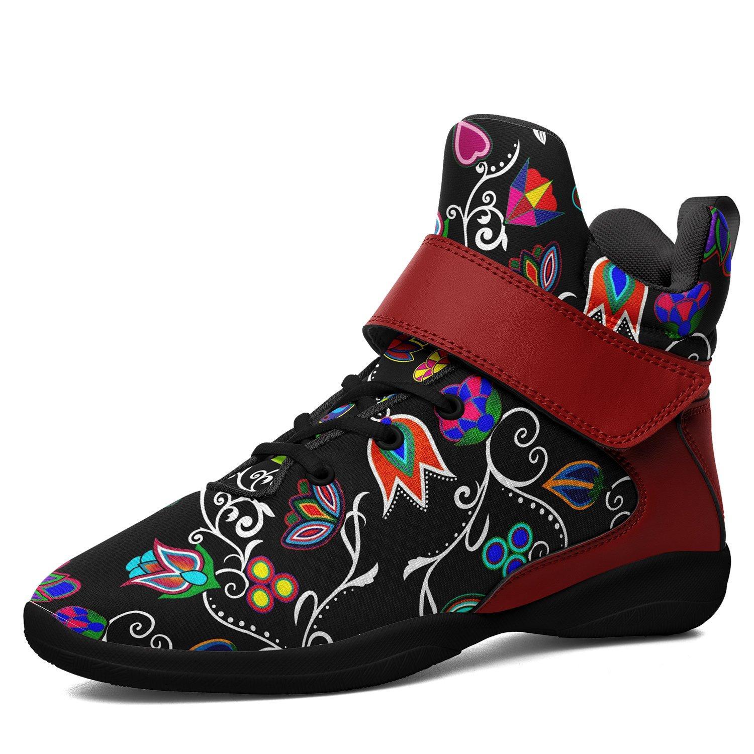 Indigenous Paisley Black Kid's Ipottaa Basketball / Sport High Top Shoes 49 Dzine US Child 12.5 / EUR 30 Black Sole with Dark Red Strap 