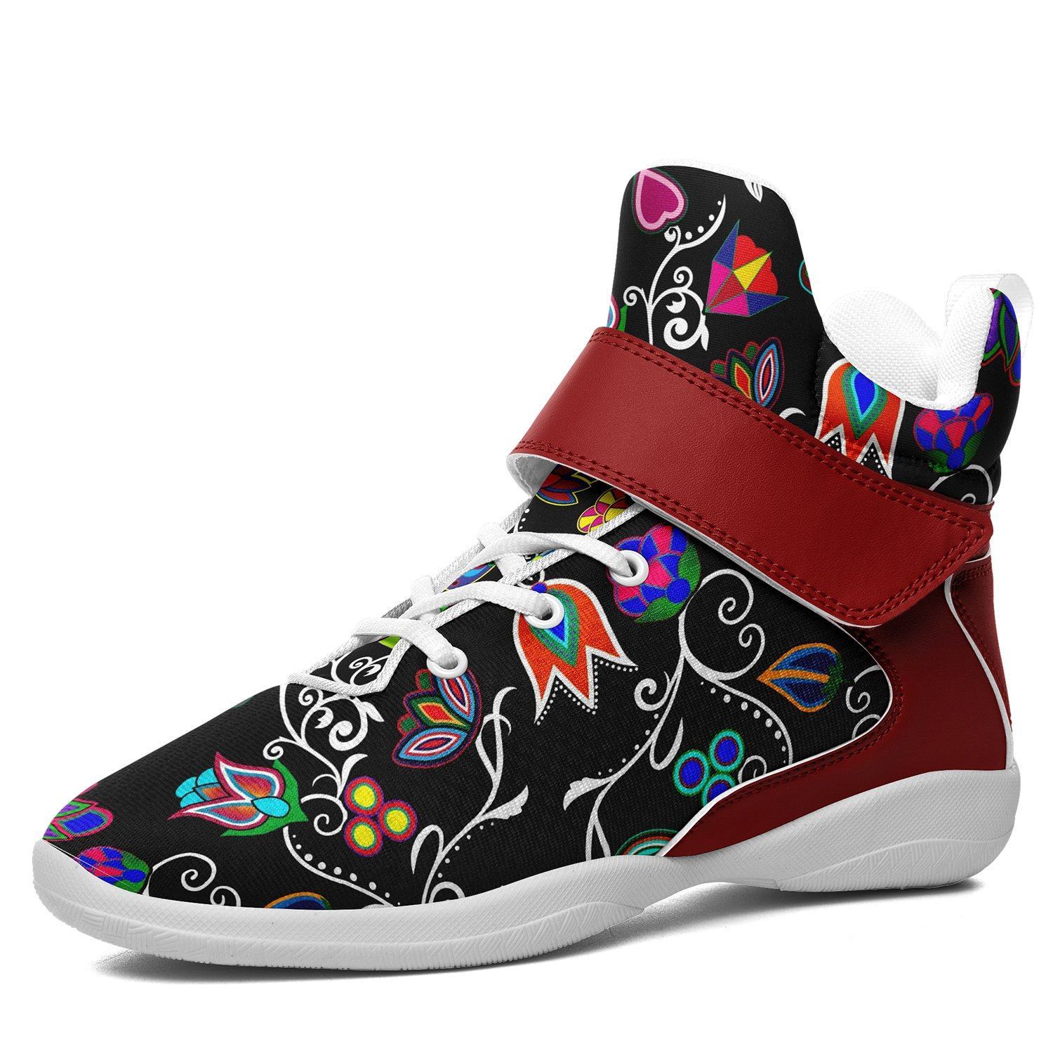 Indigenous Paisley Black Kid's Ipottaa Basketball / Sport High Top Shoes 49 Dzine US Child 12.5 / EUR 30 White Sole with Dark Red Strap 