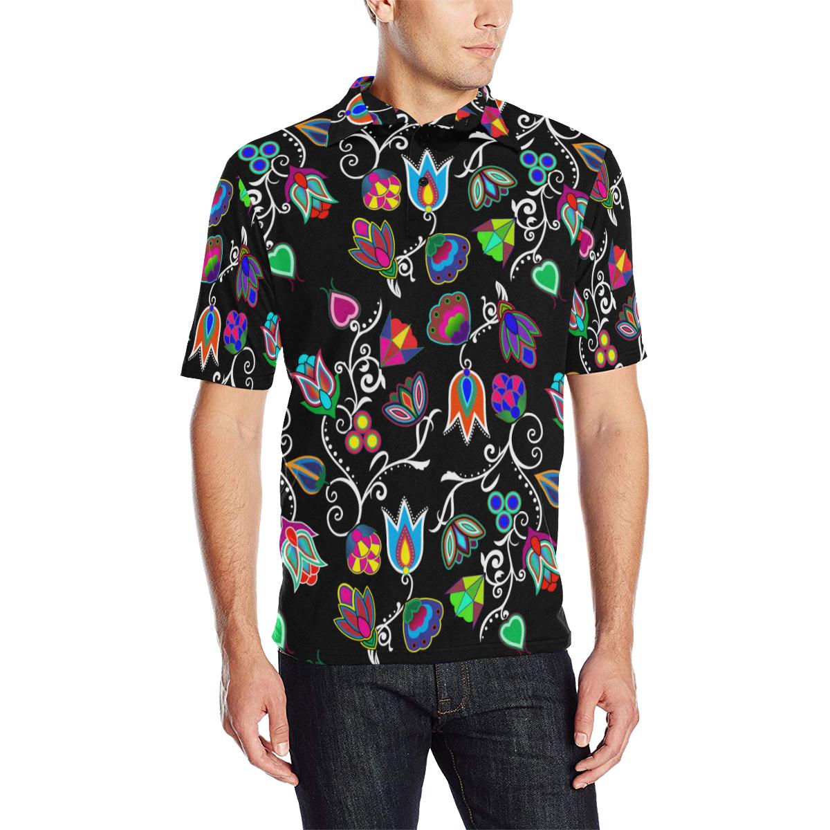 Indigenous Paisley - Black Men's All Over Print Polo Shirt (Model T55) Men's Polo Shirt (Model T55) e-joyer 