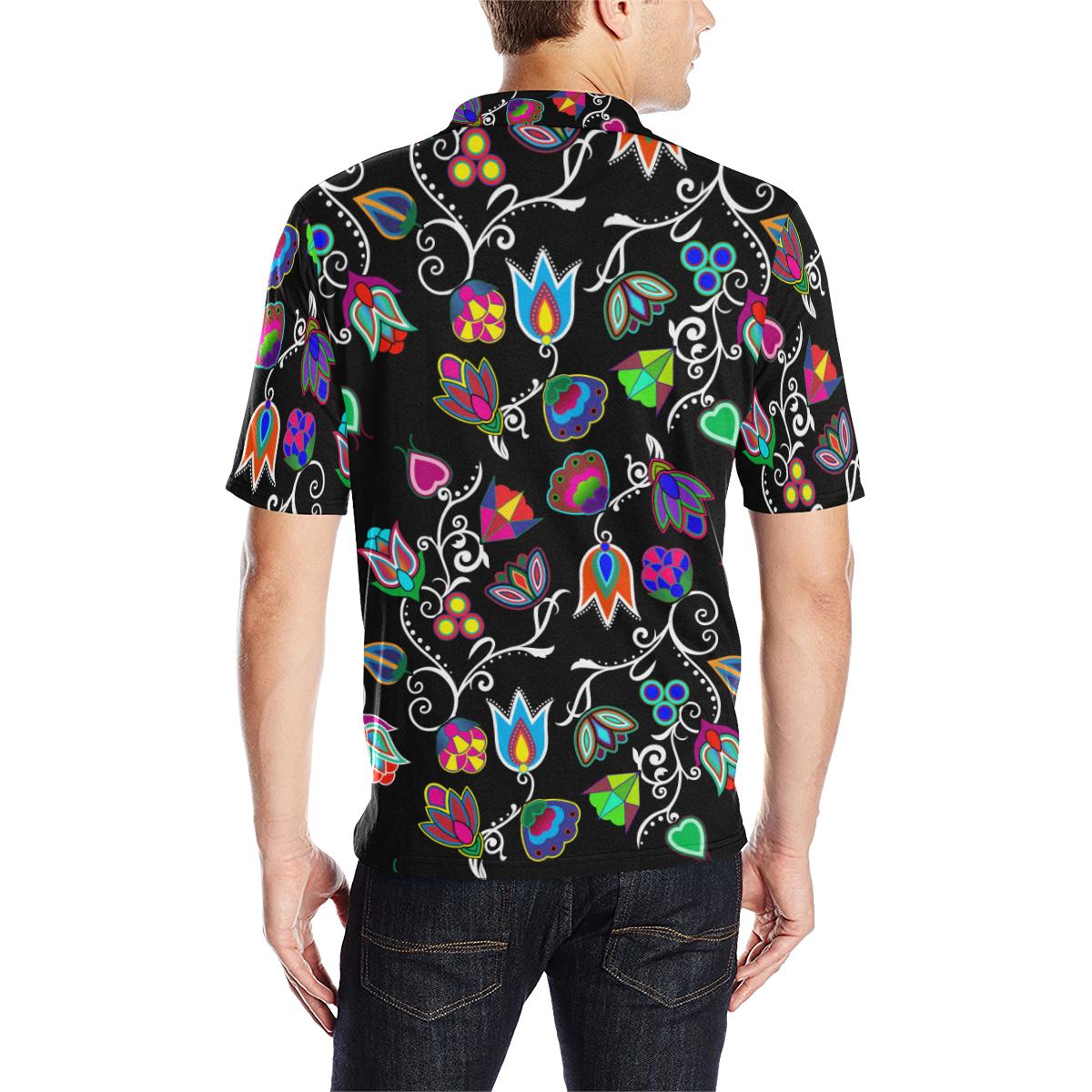 Indigenous Paisley - Black Men's All Over Print Polo Shirt (Model T55) Men's Polo Shirt (Model T55) e-joyer 