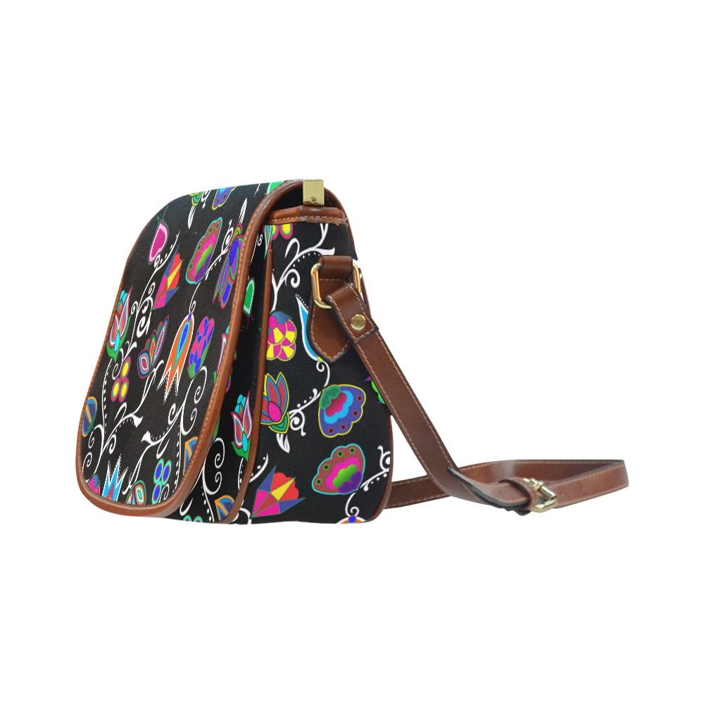 Indigenous Paisley - Black Saddle Bag/Small (Model 1649) Full Customization Saddle Bag/Small (Full Customization) e-joyer 