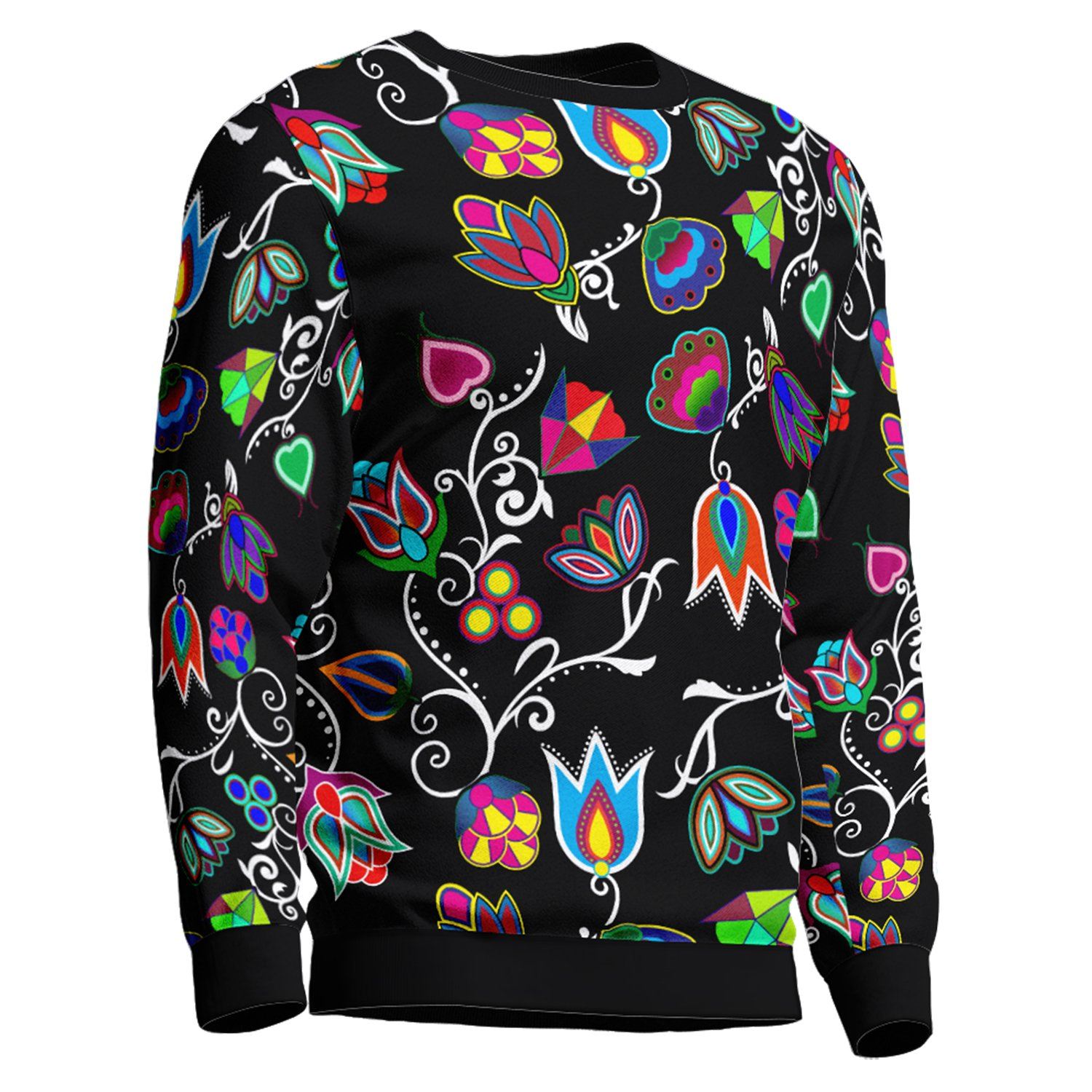 Indigenous Paisley Black Unisex Crewneck Long Sleeve Top 49 Dzine 