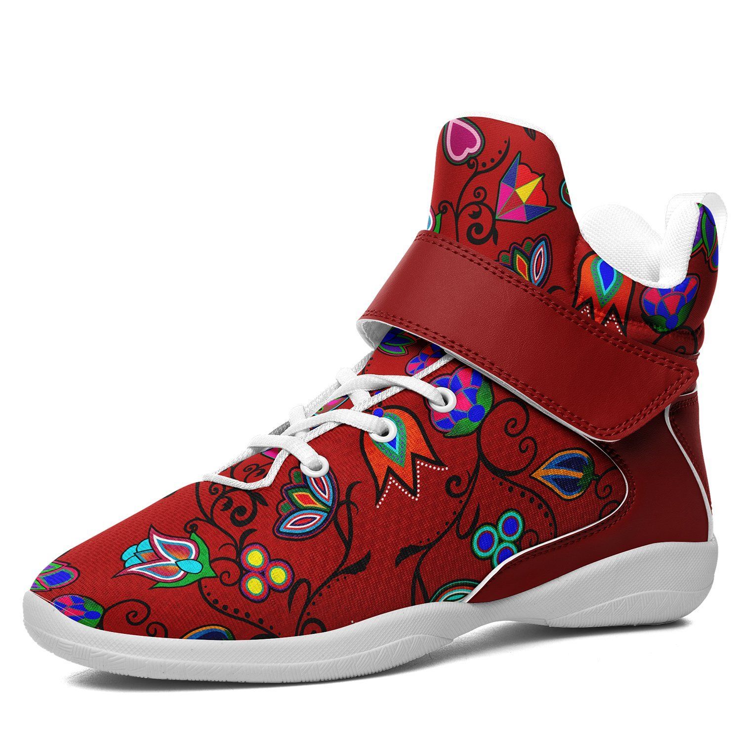 Indigenous Paisley Dahlia Kid's Ipottaa Basketball / Sport High Top Shoes 49 Dzine US Child 12.5 / EUR 30 White Sole with Dark Red Strap 