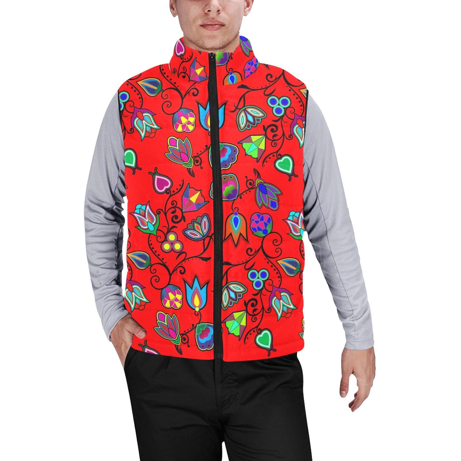 Indigenous Paisley Dahlia Men's Padded Vest Jacket (Model H44) Men's Padded Vest Jacket (H44) e-joyer 