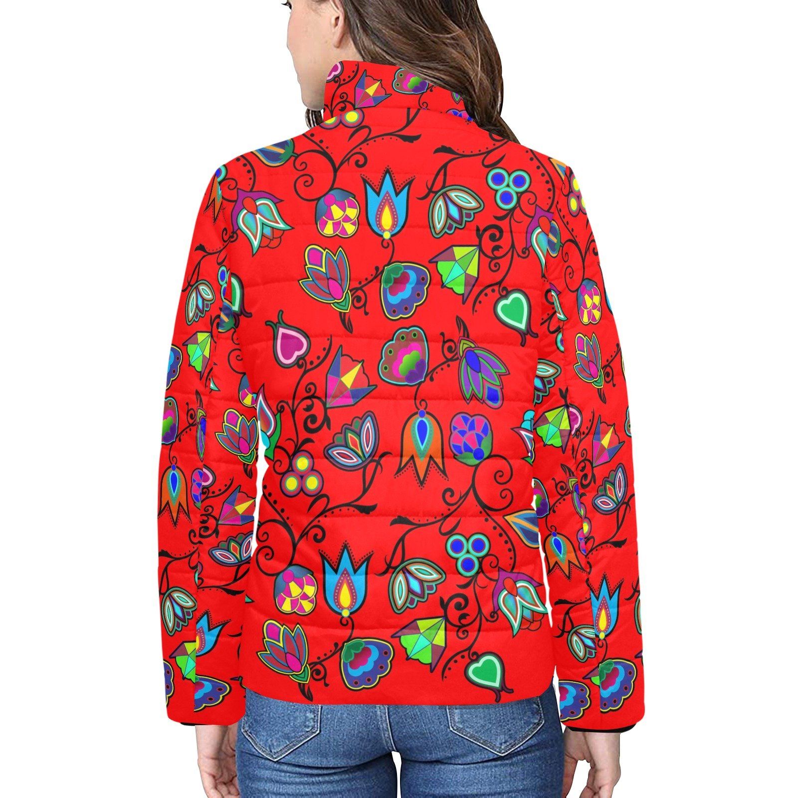 Indigenous Paisley Dahlia Women's Stand Collar Padded Jacket (Model H41) jacket e-joyer 