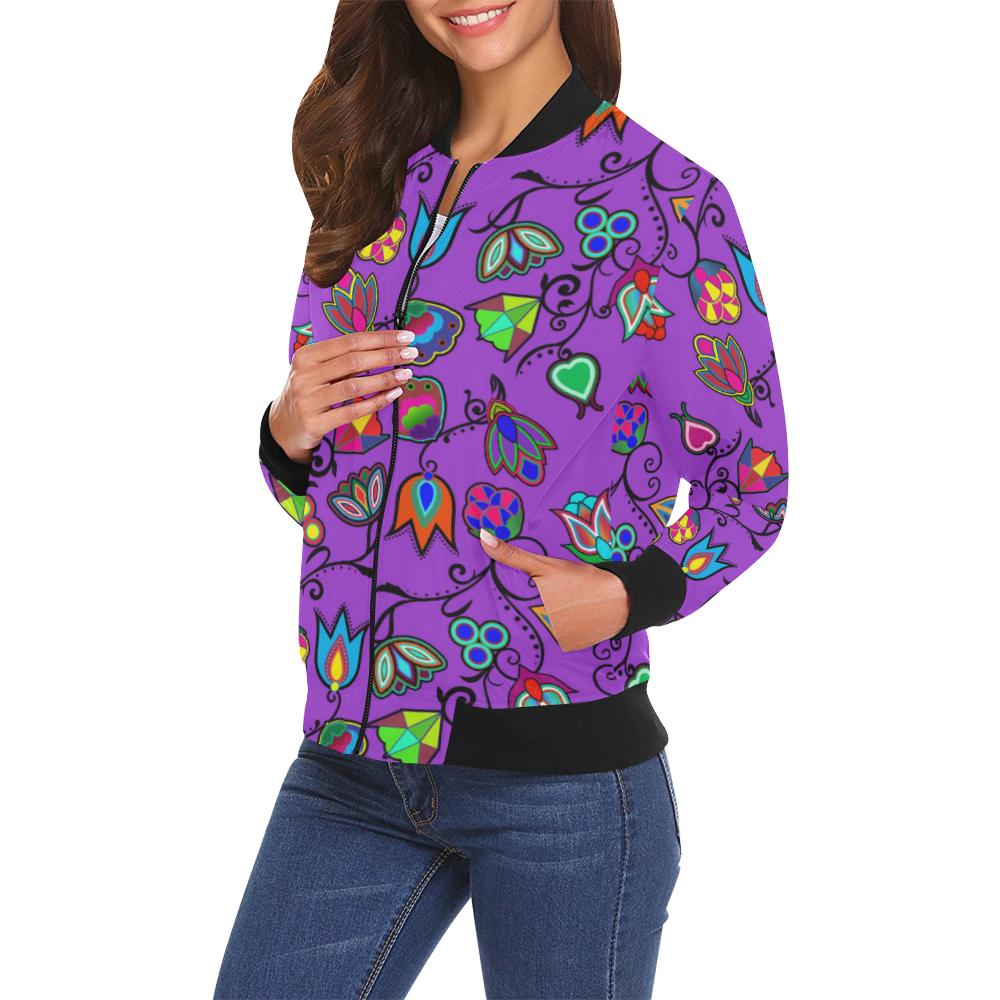 Indigenous Paisley - Dark Orchid All Over Print Bomber Jacket for Women (Model H19) All Over Print Bomber Jacket for Women (H19) e-joyer 