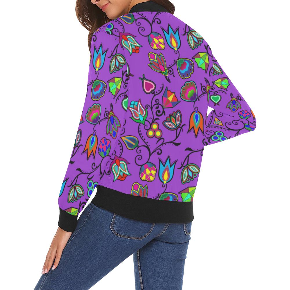 Indigenous Paisley - Dark Orchid All Over Print Bomber Jacket for Women (Model H19) All Over Print Bomber Jacket for Women (H19) e-joyer 