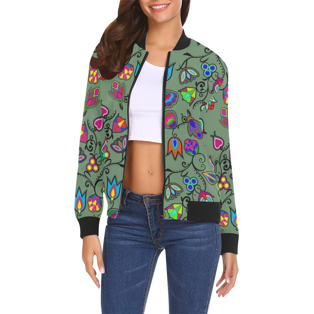 Indigenous Paisley - Dark Sea All Over Print Bomber Jacket for Women (Model H19) All Over Print Bomber Jacket for Women (H19) e-joyer 