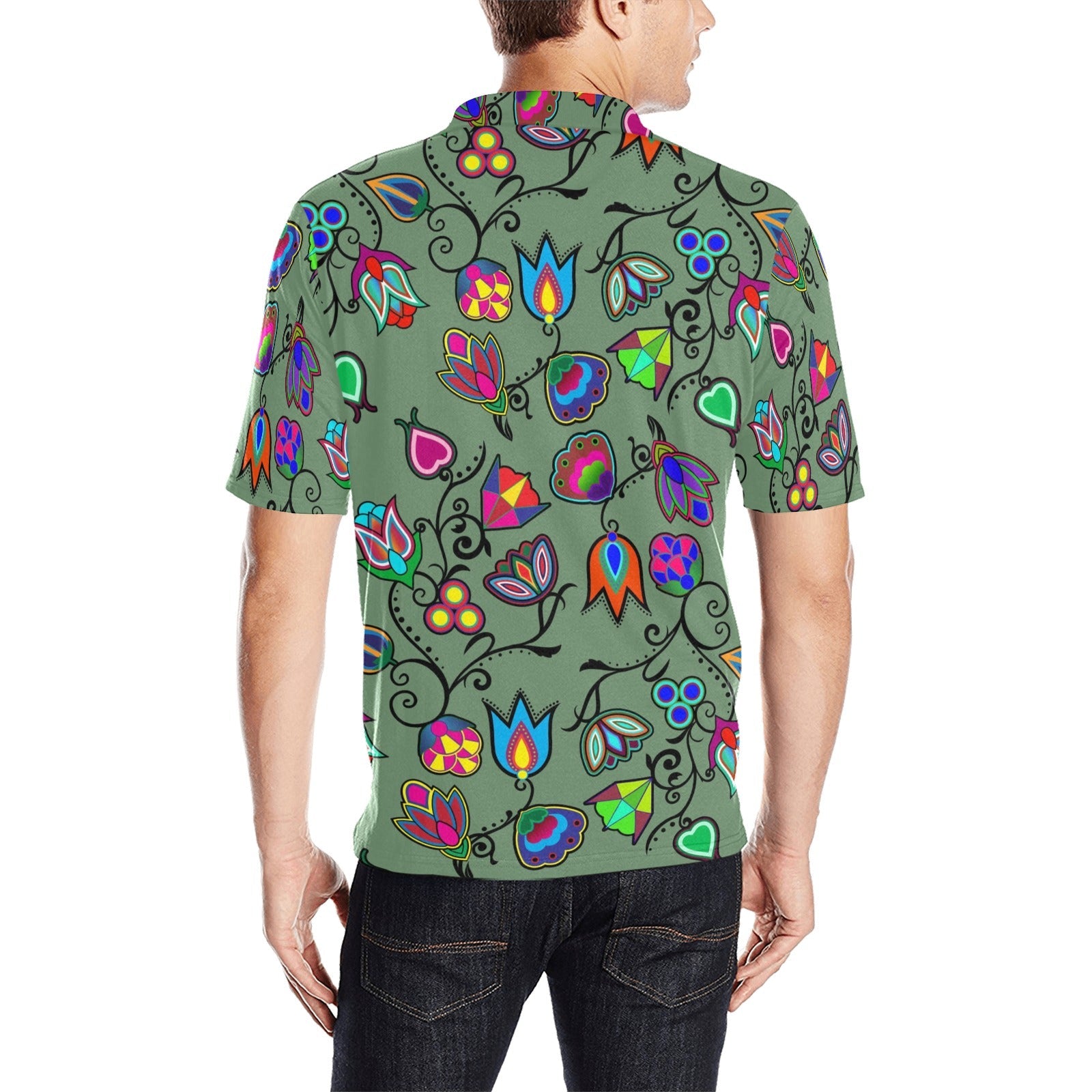 Indigenous Paisley Dark Sea Men's All Over Print Polo Shirt (Model T55) Men's Polo Shirt (Model T55) e-joyer 