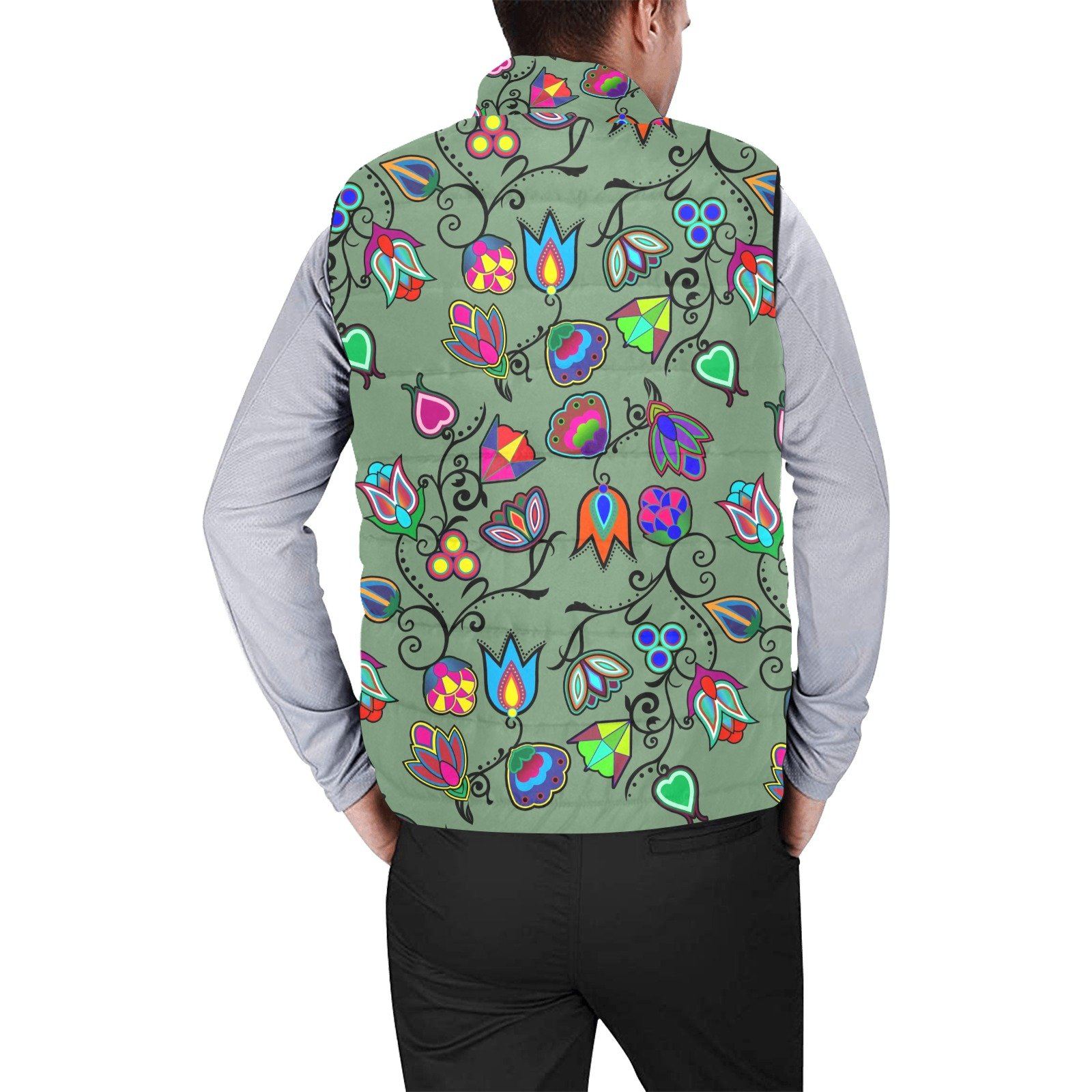 Indigenous Paisley Dark Sea Men's Padded Vest Jacket (Model H44) Men's Padded Vest Jacket (H44) e-joyer 