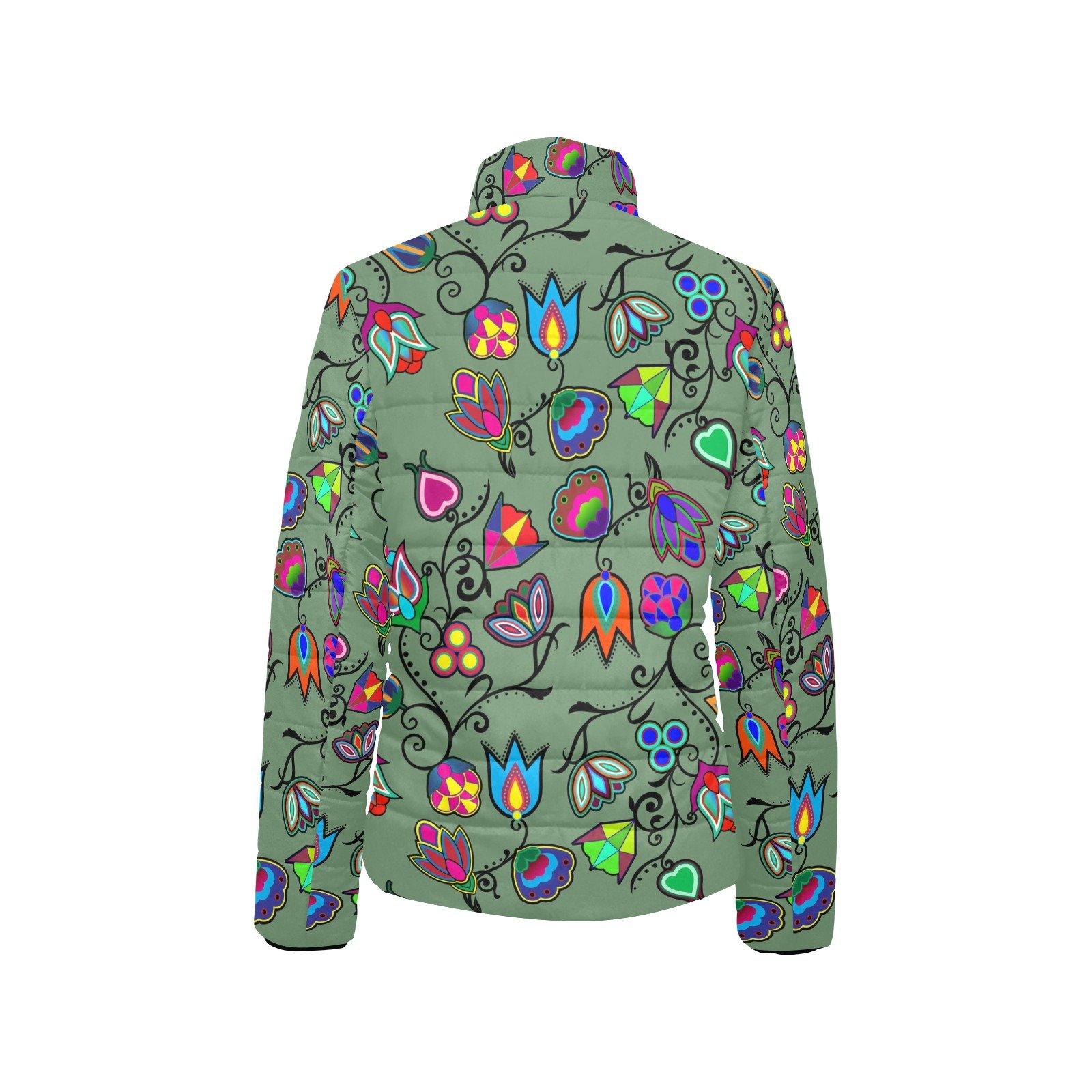 Indigenous Paisley Dark Sea Women's Stand Collar Padded Jacket (Model H41) jacket e-joyer 