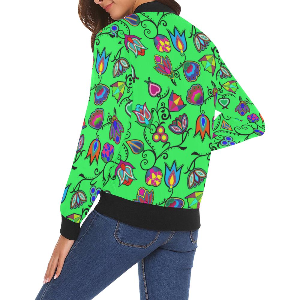 Indigenous Paisley - Green All Over Print Bomber Jacket for Women (Model H19) All Over Print Bomber Jacket for Women (H19) e-joyer 