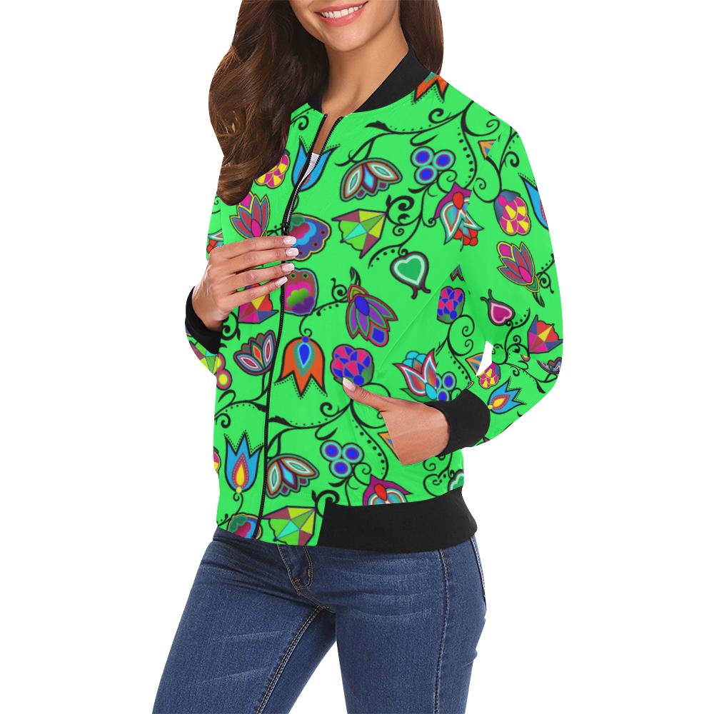 Indigenous Paisley - Green All Over Print Bomber Jacket for Women (Model H19) All Over Print Bomber Jacket for Women (H19) e-joyer 