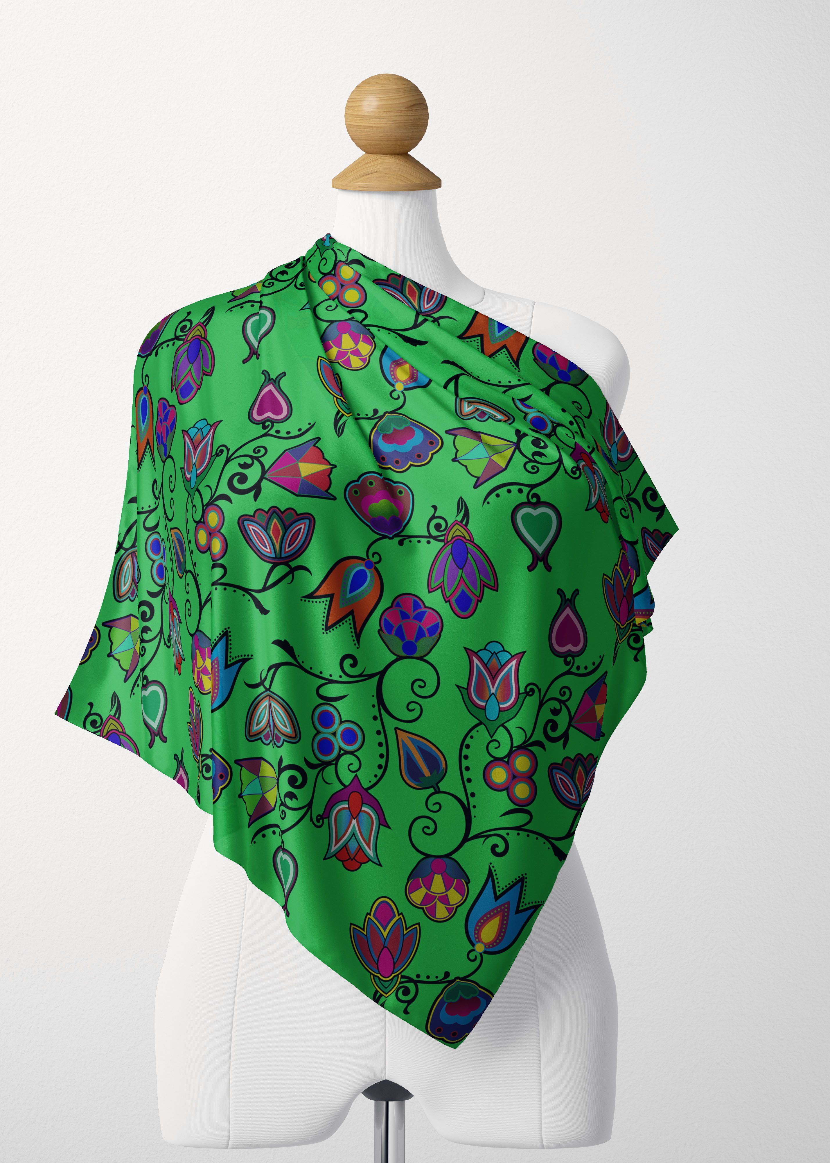 Indigenous Paisley Green Satin Shawl Scarf 49 Dzine 