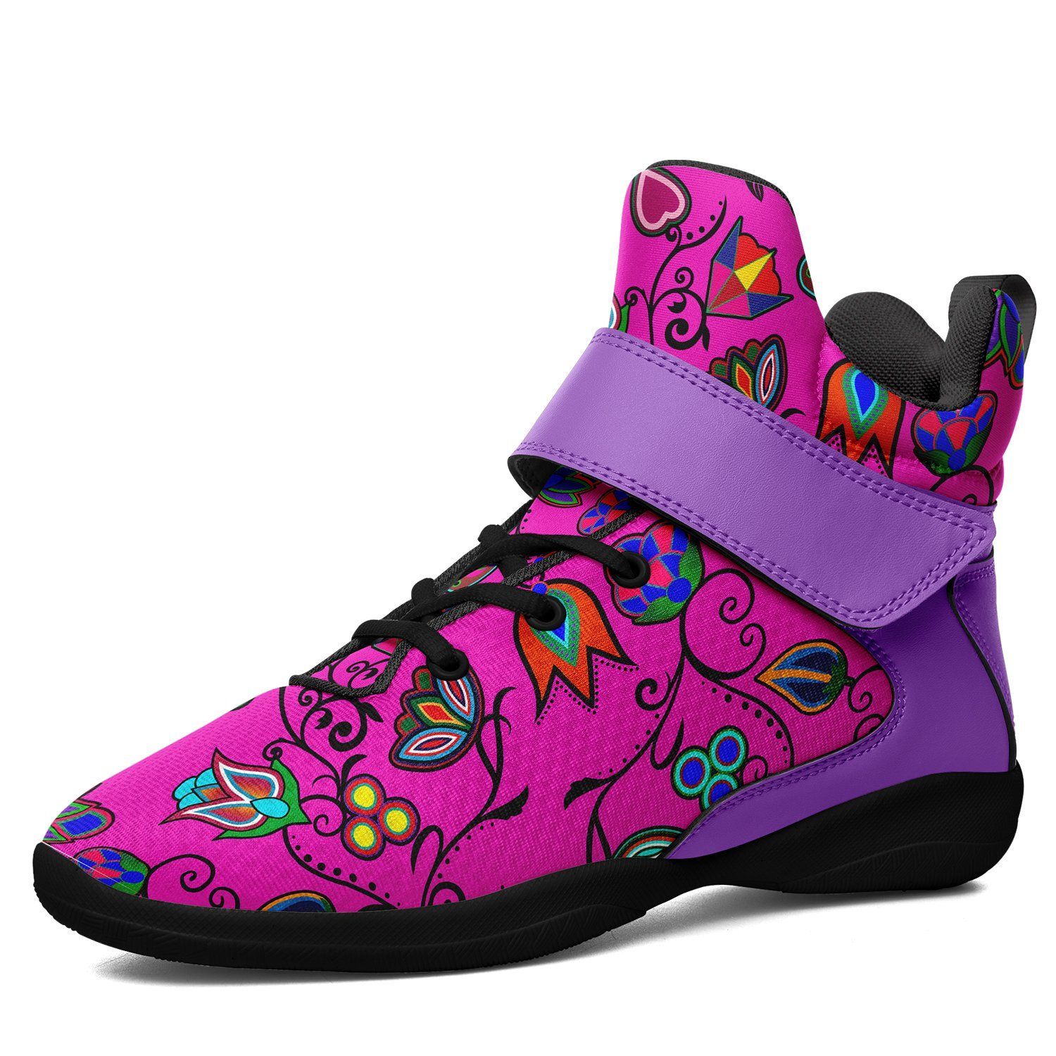 Indigenous Paisley Kid's Ipottaa Basketball / Sport High Top Shoes 49 Dzine US Child 12.5 / EUR 30 Black Sole with Lavender Strap 