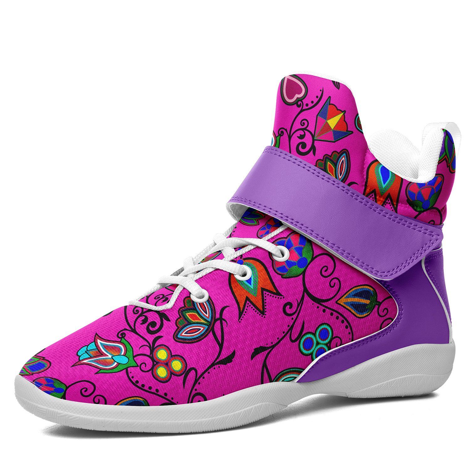 Indigenous Paisley Kid's Ipottaa Basketball / Sport High Top Shoes 49 Dzine US Child 12.5 / EUR 30 White Sole with Lavender Strap 