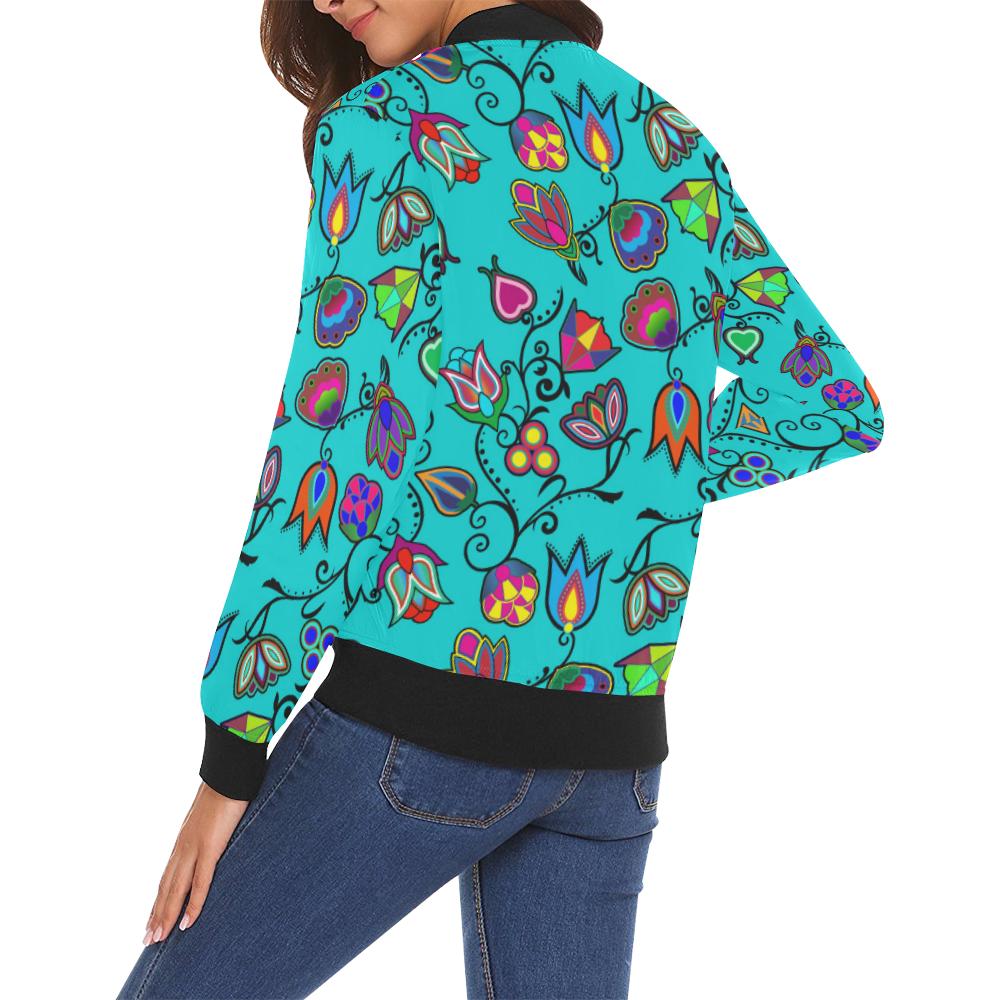 Indigenous Paisley - Sky All Over Print Bomber Jacket for Women (Model H19) All Over Print Bomber Jacket for Women (H19) e-joyer 