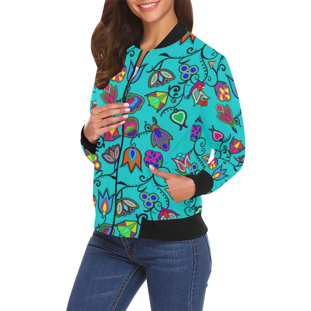 Indigenous Paisley - Sky All Over Print Bomber Jacket for Women (Model H19) All Over Print Bomber Jacket for Women (H19) e-joyer 