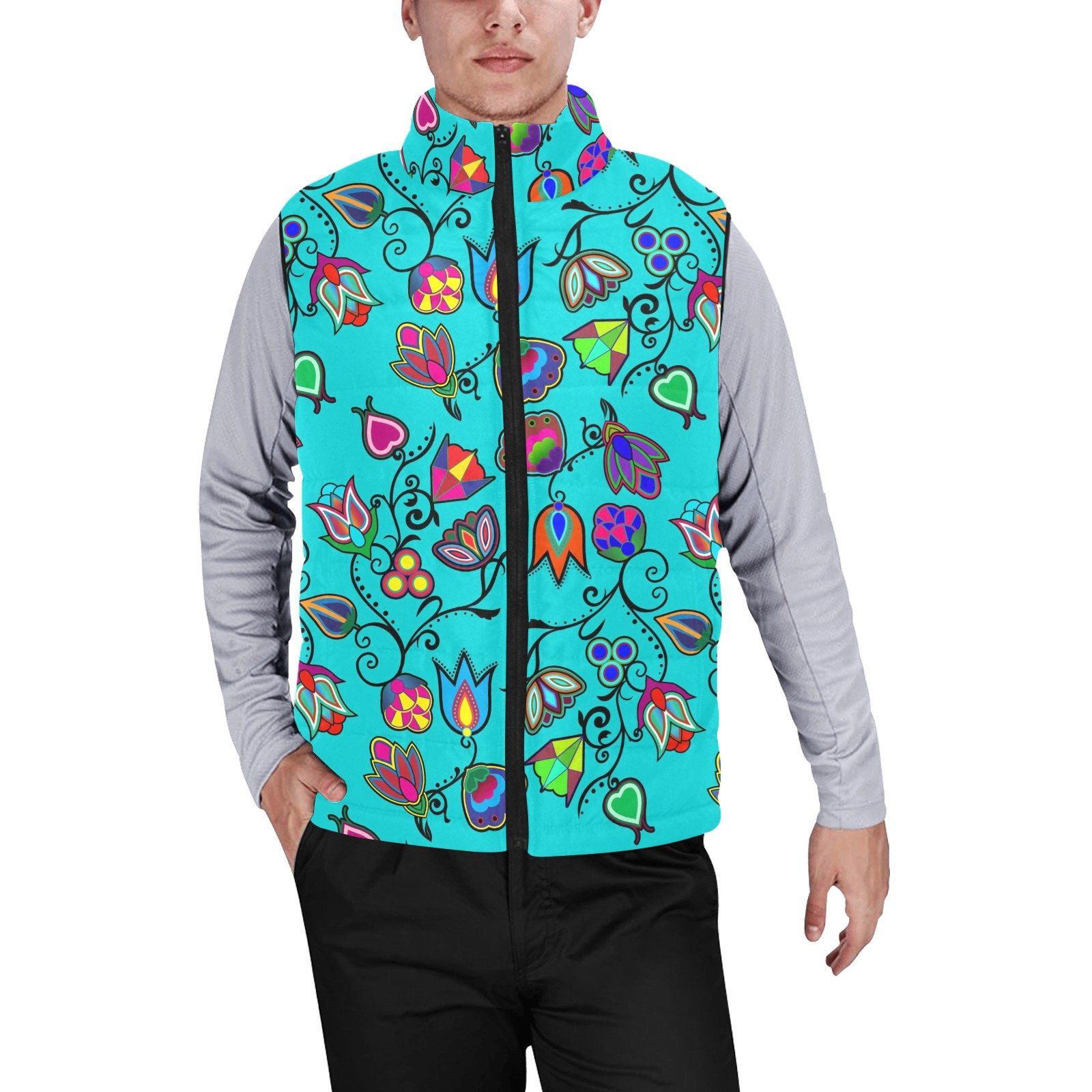 Indigenous Paisley Sky Men's Padded Vest Jacket (Model H44) Men's Padded Vest Jacket (H44) e-joyer 