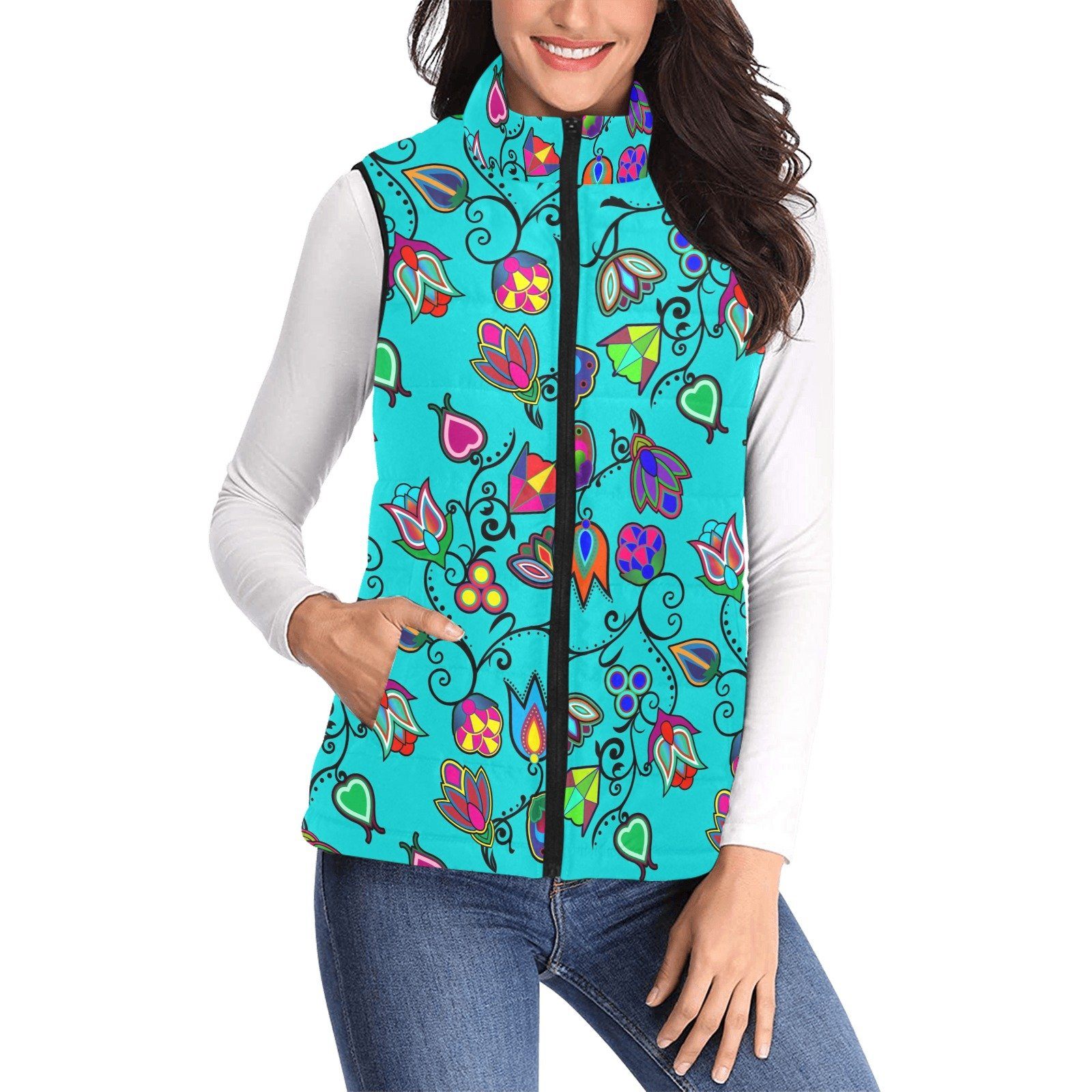 Indigenous Paisley Sky Women's Padded Vest Jacket (Model H44) Women's Padded Vest Jacket (H44) e-joyer 