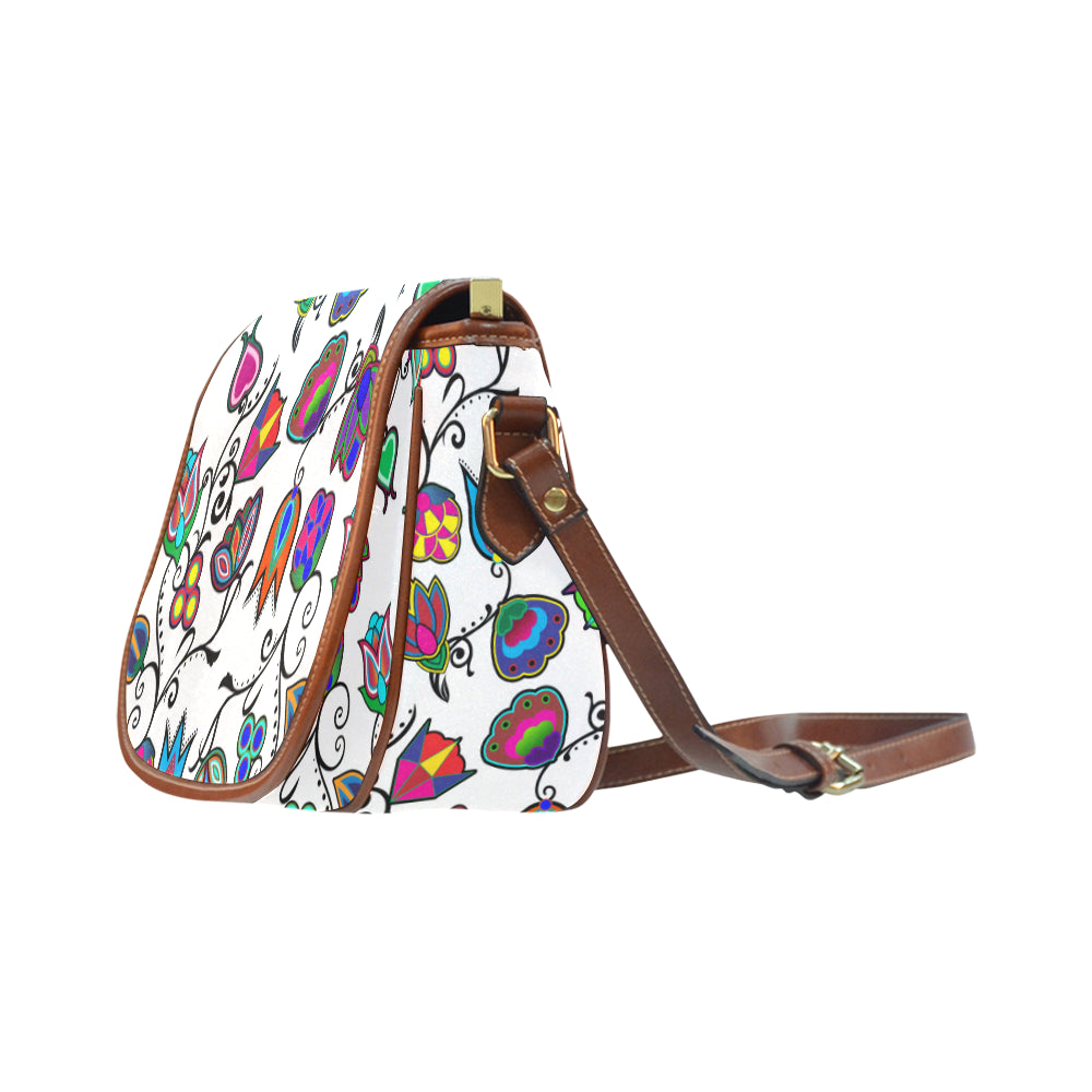 Indigenous Paisley - White Saddle Bag/Small (Model 1649) Full Customization Saddle Bag/Small (Full Customization) e-joyer 