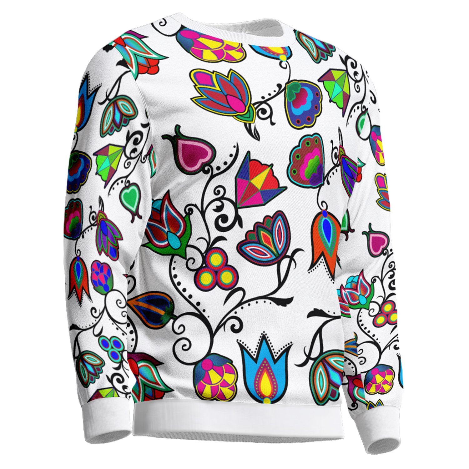 Indigenous Paisley White Unisex Crewneck Long Sleeve Top 49 Dzine 