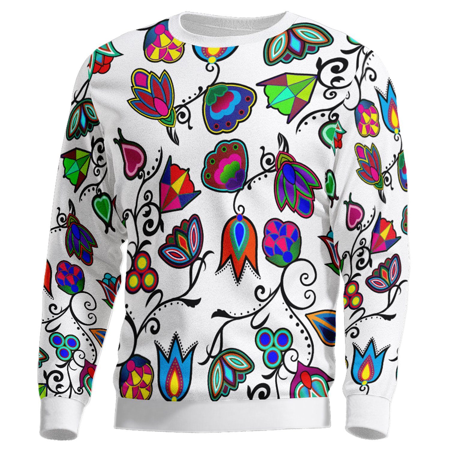 Indigenous Paisley White Unisex Crewneck Long Sleeve Top 49 Dzine 